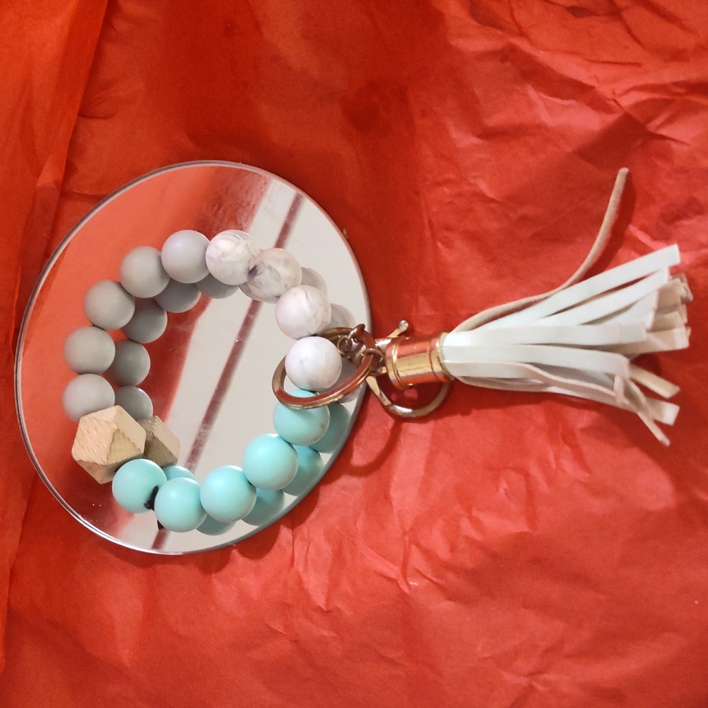 Silicone Bead Wristlet - Mint and Marble Wristlet Aqua Marble Key Chain Easter